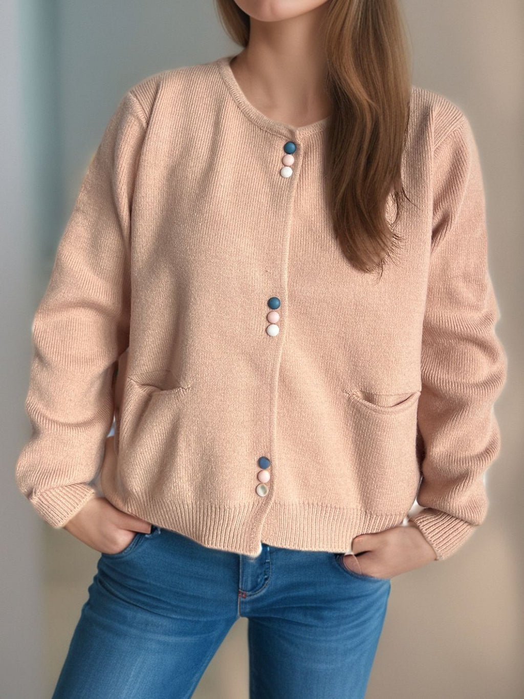 Button Down Long Sleeve Cardigan with Pockets