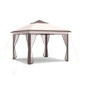 2-Tier Pop-Up Gazebo Tent Portable Canopy Shelter Carry Bag Mesh-Beige