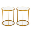 16 Inch Marble Top Round Side Table with Golden Metal Frame for Living Room Bedroom-Set of 2