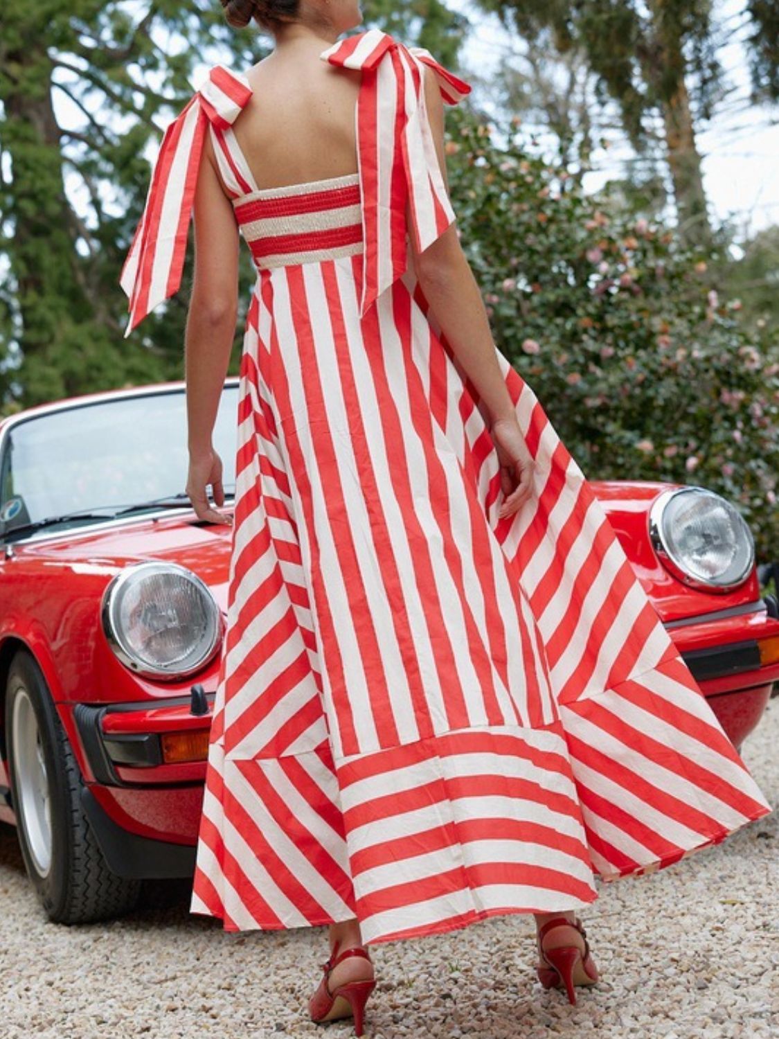 Striped Square Neck Wide Strap Dress