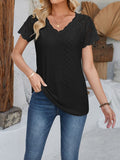 Eyelet Lace Detail V-Neck Short Sleeve Top