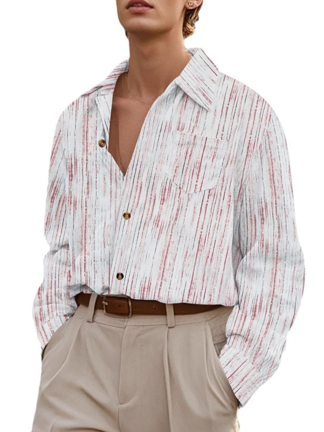Men's Full Size Button Down Long Sleeve Striped Shirt Plus Size