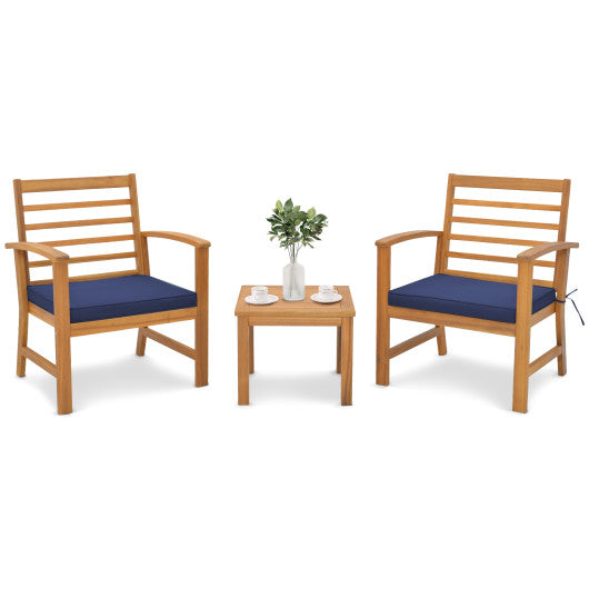 3 Pieces Outdoor Furniture Set with Soft Seat Cushions-Navy