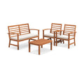 4 Pieces Outdoor Furniture Set with Stable Acacia Wood Frame-Beige