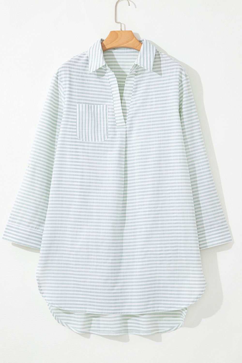 Striped Johnny Collar Long Sleeve Mini Shirt Dress
