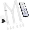HOLD'EM Tuxedo Suspenders for Men Black Genuine Leather Button End 1.25 Inches Mens Braces Suspenders
