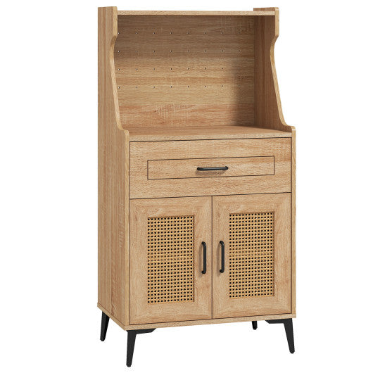 Coffee Bar Cabinet with Pegboard Storage Drawer and Adjustable Shelf-Oak