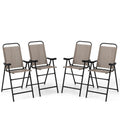 Patio Folding Bar Stool Set of 4 with Metal Frame and Footrest-Coffee