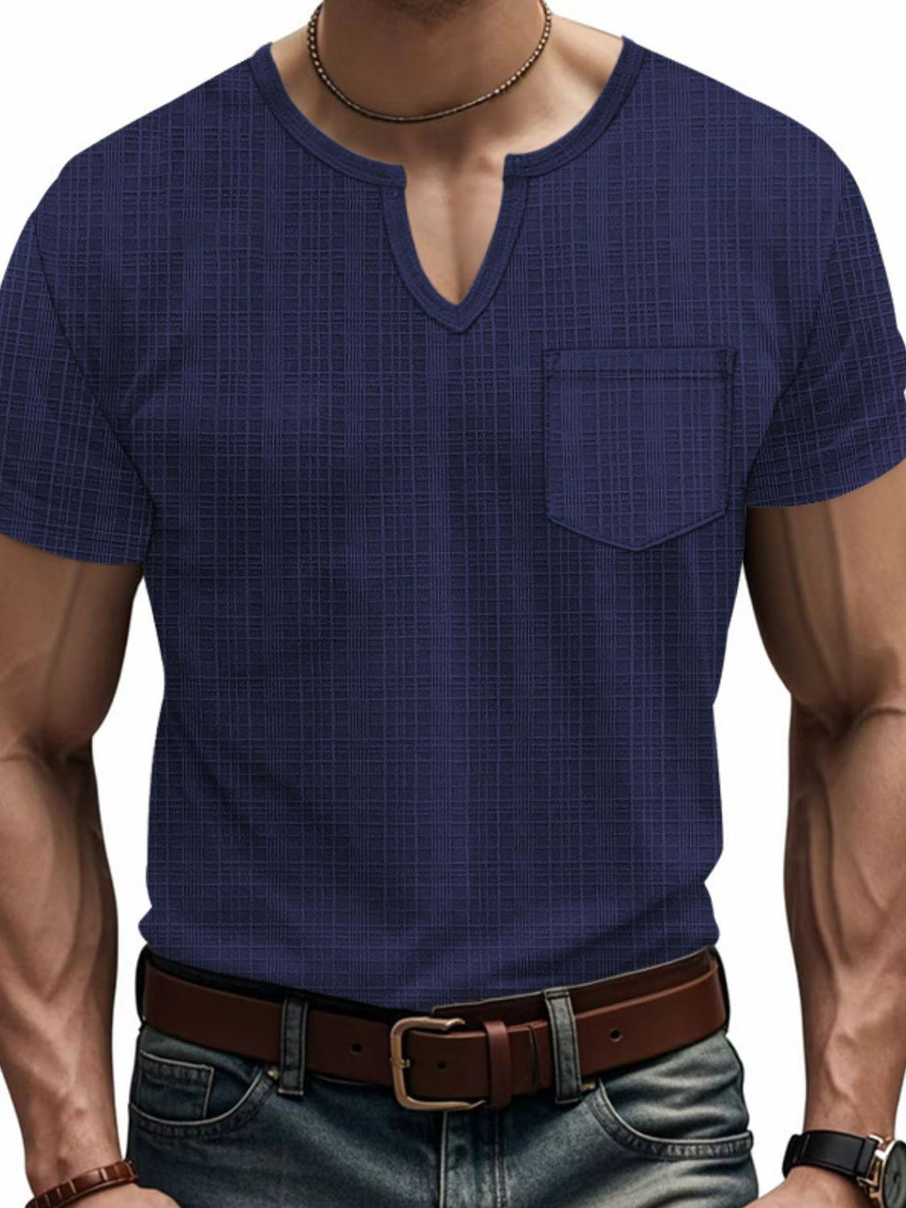 Men's Full Size Notched Short Sleeve T-Shirt Plus Size