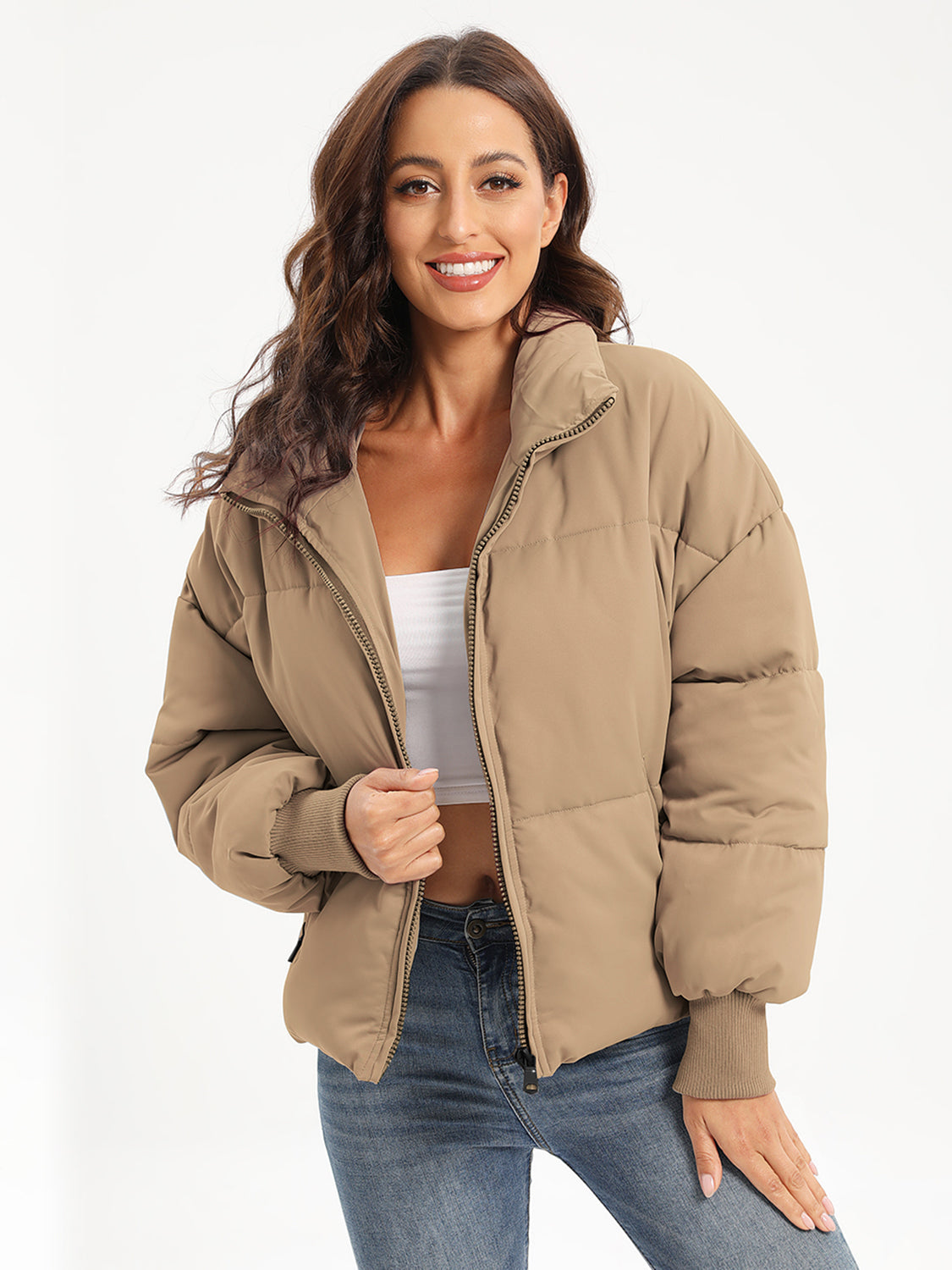 Zip Up Turtleneck Long Sleeve Puffer Jacket