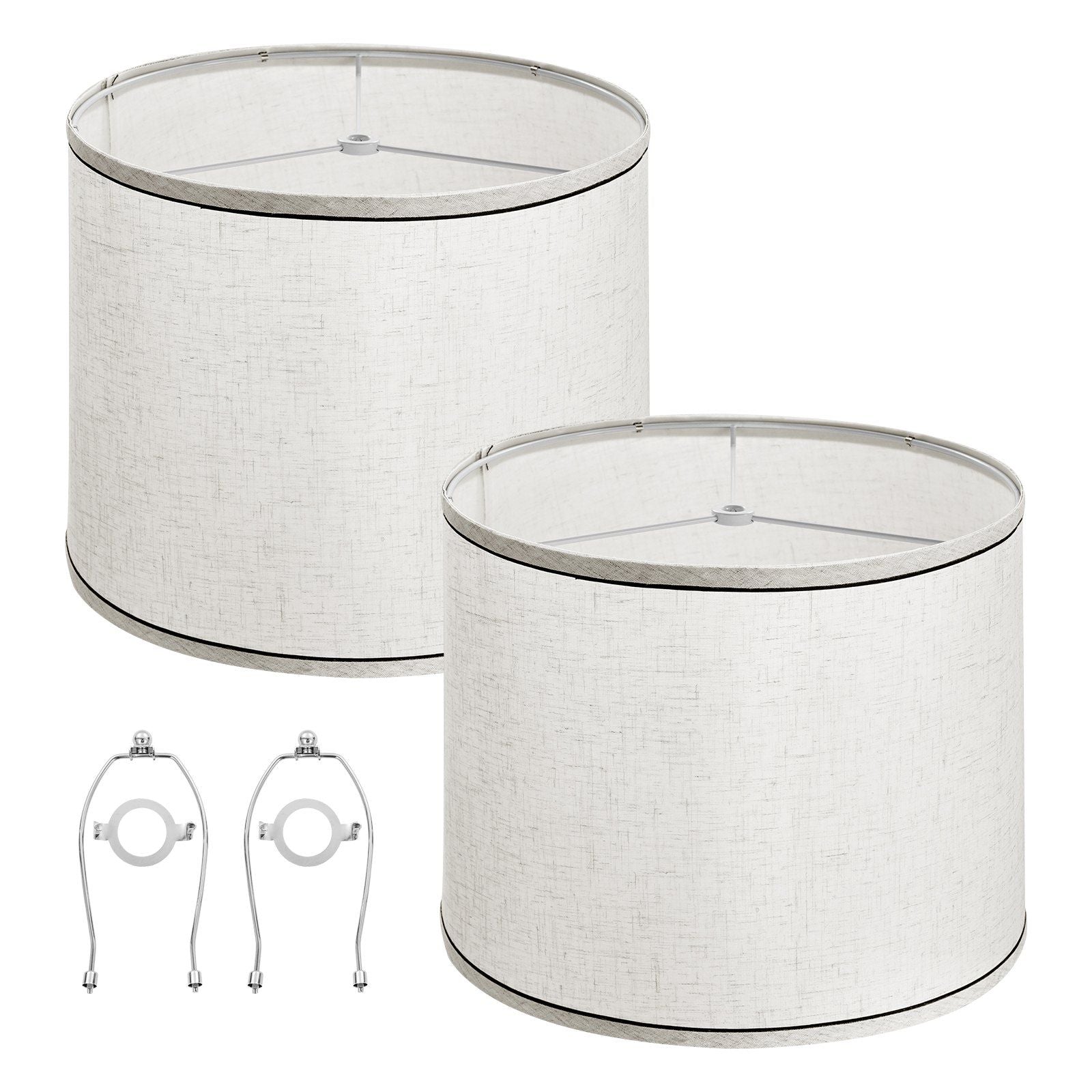 Lamp Shade 2 Set with Harp 11 x 13 x 10 inches (Light Linen with Black Edge)