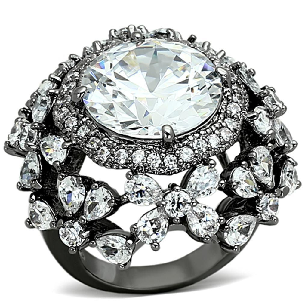 LOA874 - Ruthenium Brass Ring with AAA Grade CZ in Clear