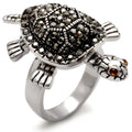 0W285 - Rhodium Brass Ring with Top Grade Crystal in Multi Color