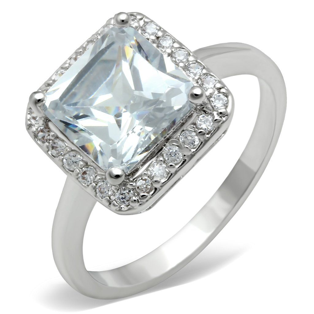 3W144 - Rhodium Brass Ring with AAA Grade CZ in Clear