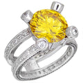 54909 - Rhodium + Ruthenium Brass Ring with AAA Grade CZ in Topaz