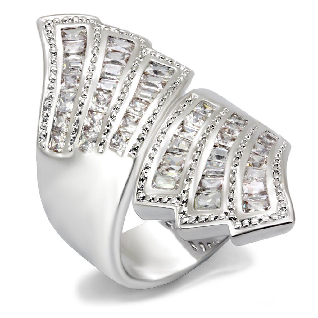 7X108 - Rhodium Brass Ring with AAA Grade CZ in Clear