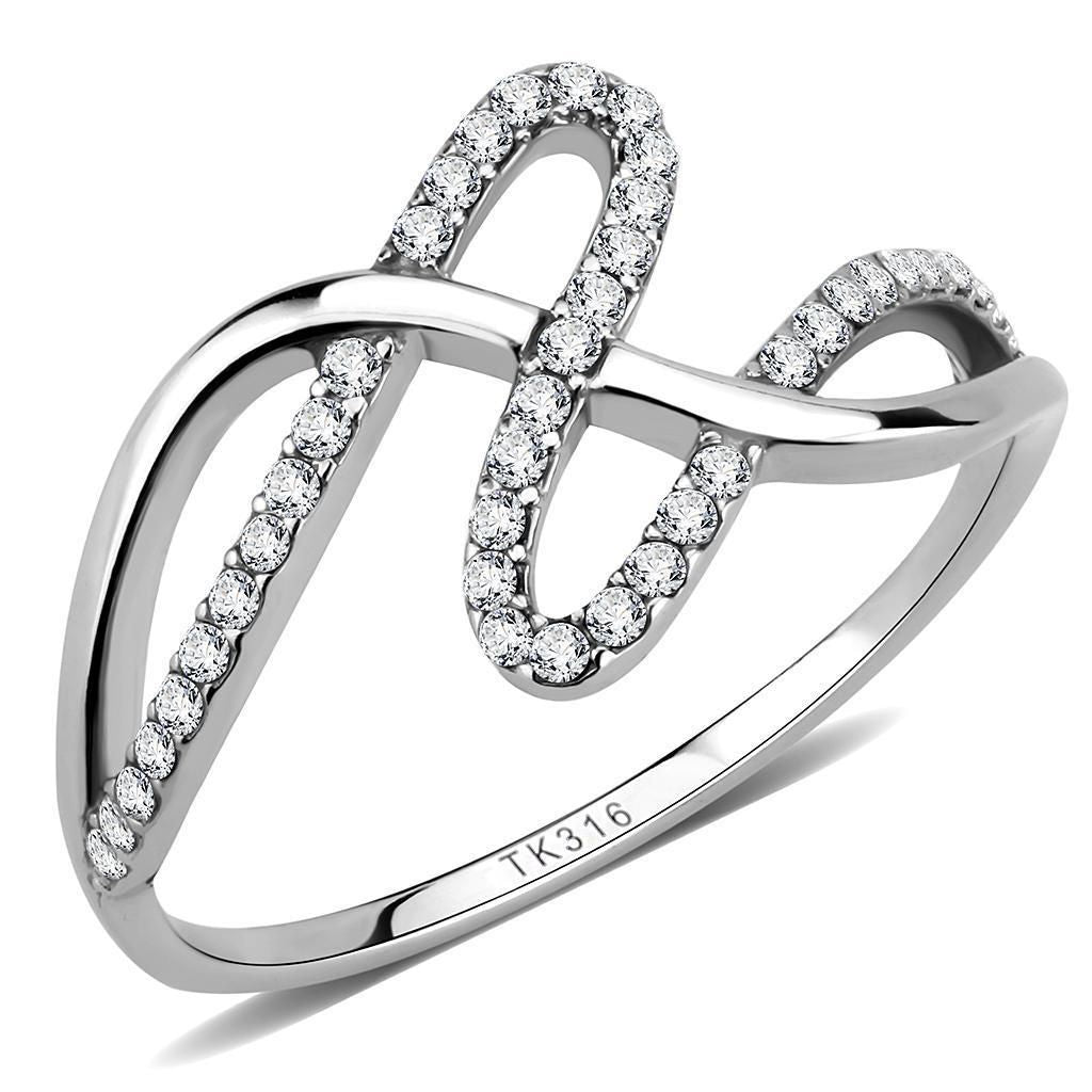 DA265 - High polished (no plating) Stainless Steel Ring with AAA Grade CZ in Clear