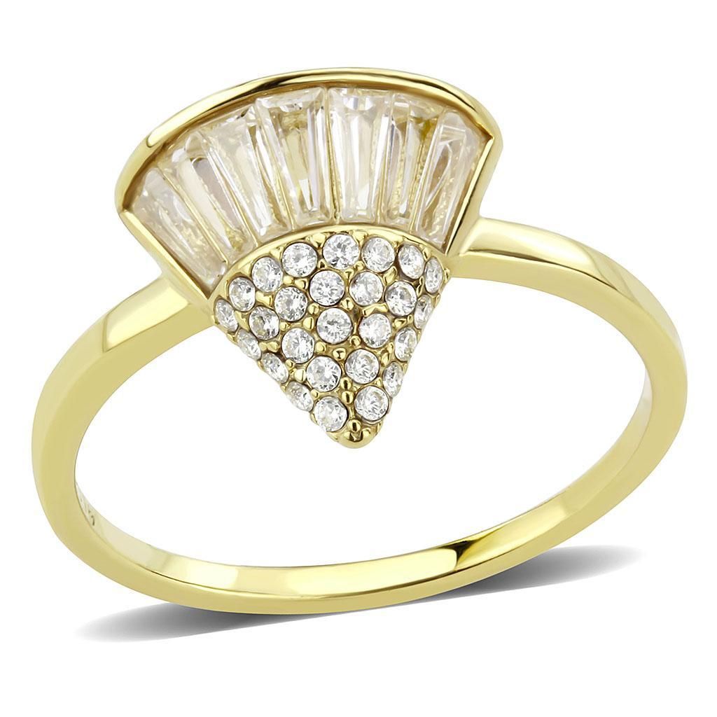 DA359 - IP Gold(Ion Plating) Stainless Steel Ring with AAA Grade CZ in Clear