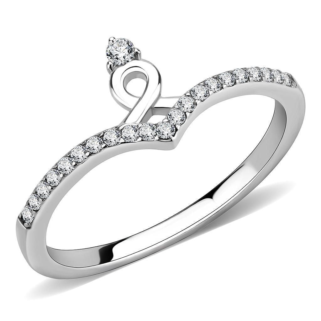 DA237 - High polished (no plating) Stainless Steel Ring with AAA Grade CZ in Clear