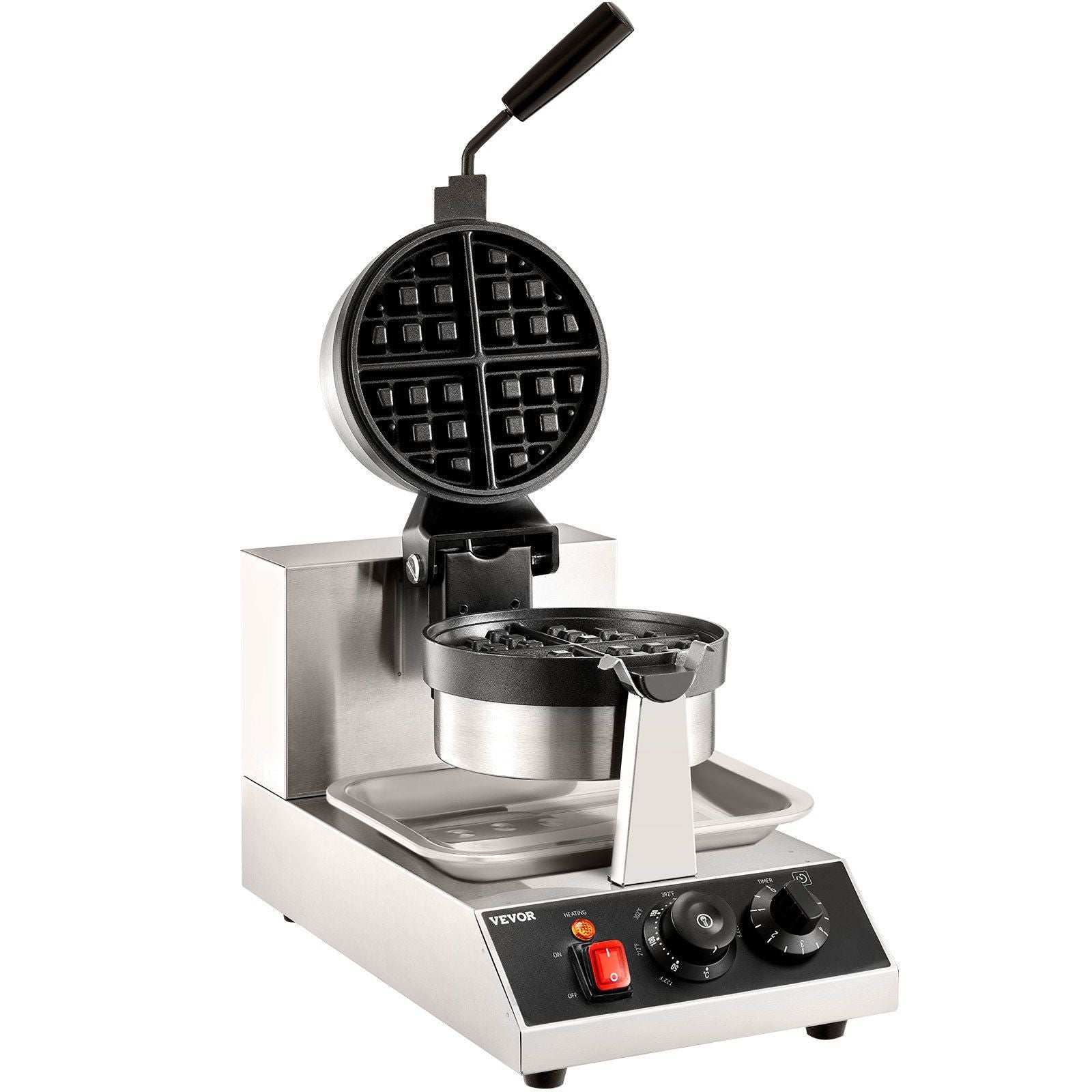 Commerical Round Waffle Maker 1300W Rotatable Non-Stick Waffle Iron 120V