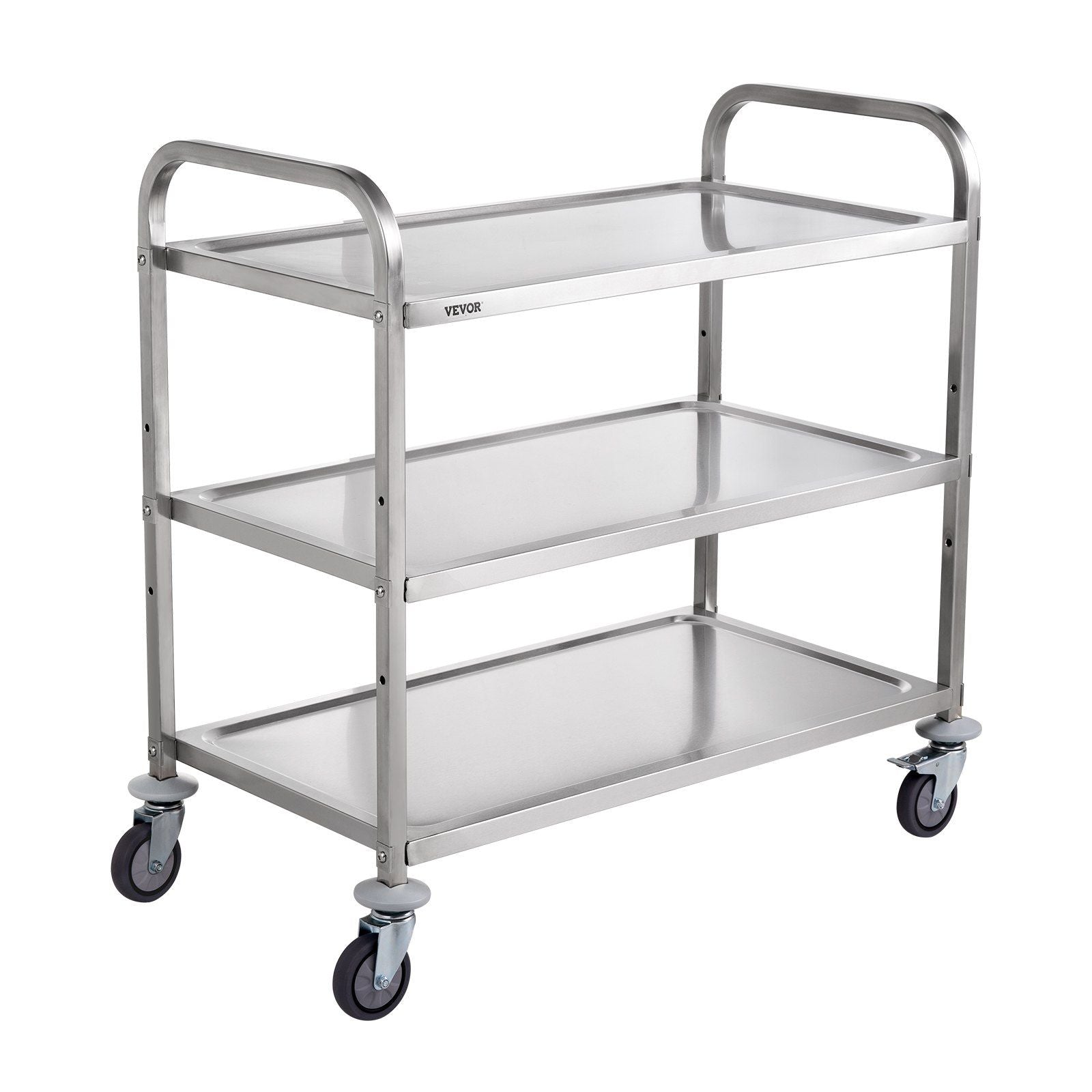 Kitchen Utility Cart, 3 Tiers, Wire Rolling Cart w/ 450LBS Capacity, Steel Service Cart on Wheels, Metal Storage Trolley w/ 80mm Basket Curved Handle PP Liner 6 Hooks, for Indoor and Outdoor Use