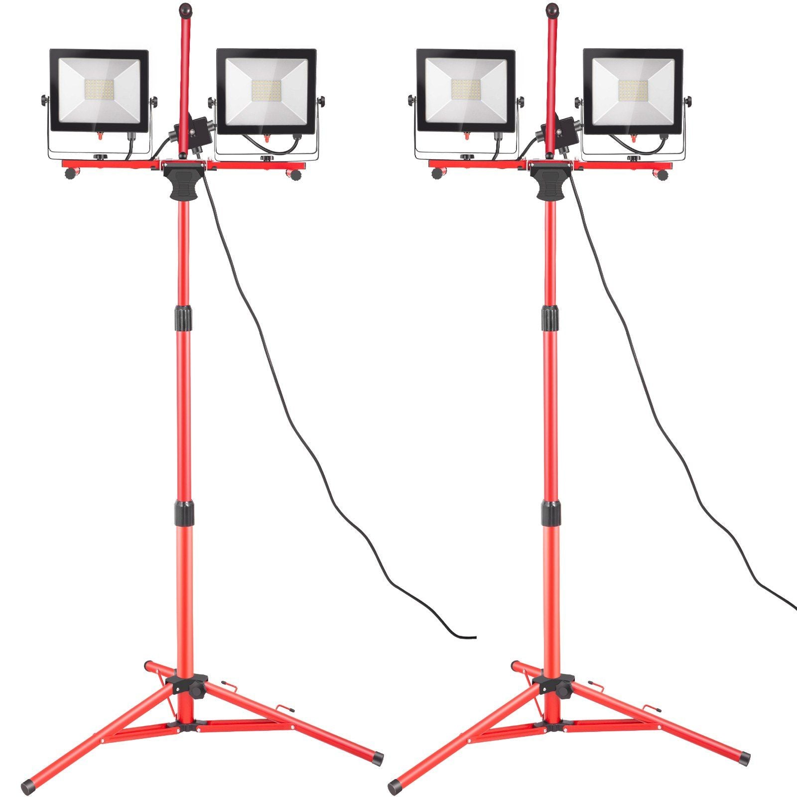 LED Work Light with Stand, 2PCS 10000 Lumen Dual-head LED Work Light with 27.6"-68.1" Adjustable and Foldable Tripod Stand, IP65 Waterproofed LED Tripod Work Light, with 5000 K Color Temperature