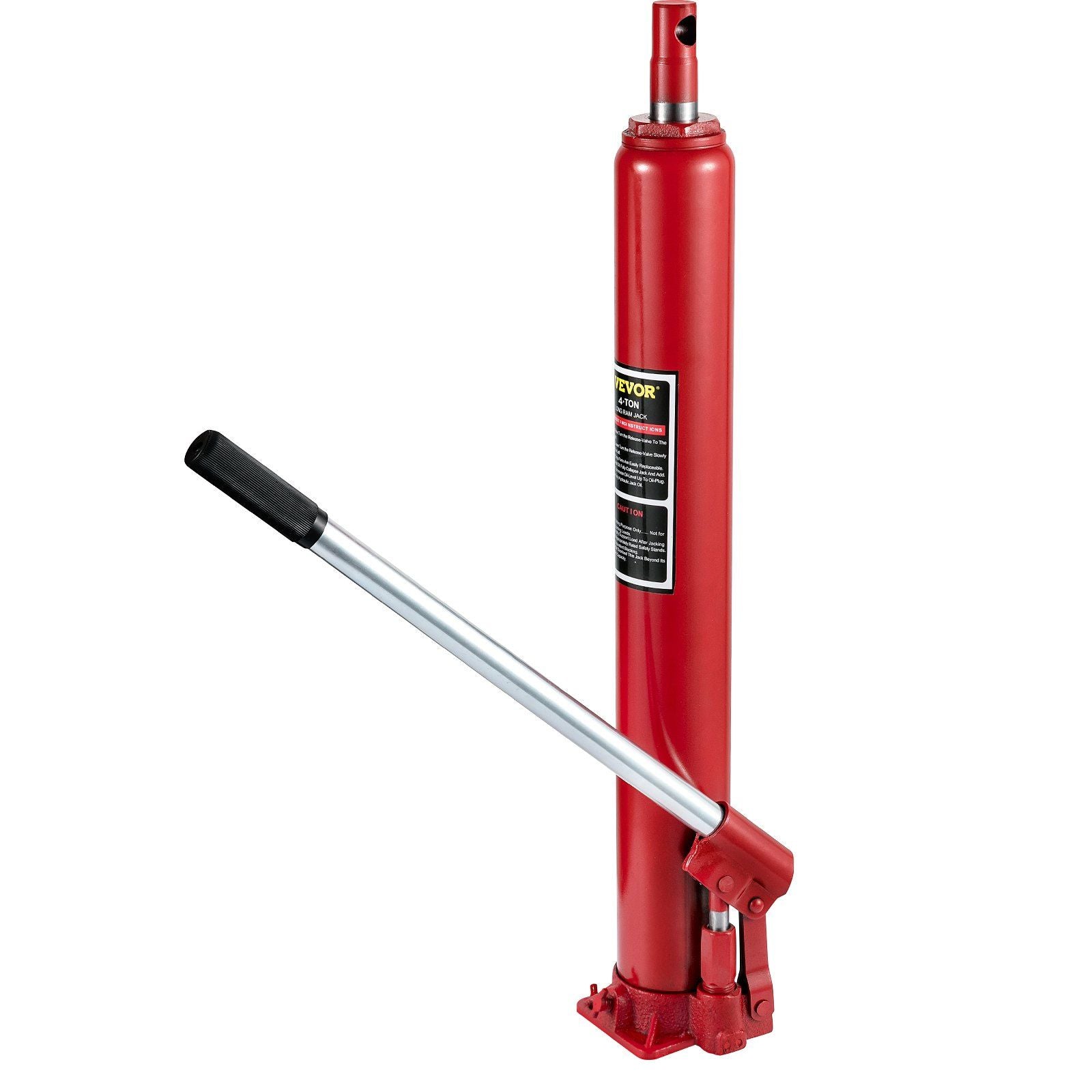 Hydraulic Long Ram Jack, 4 Tons/8818 lbs Capacity, with Single Piston Pump and Flat Base, Manual Cherry Picker w/Handle, for Garage/Shop Cranes, Engine Lift Hoist, Red