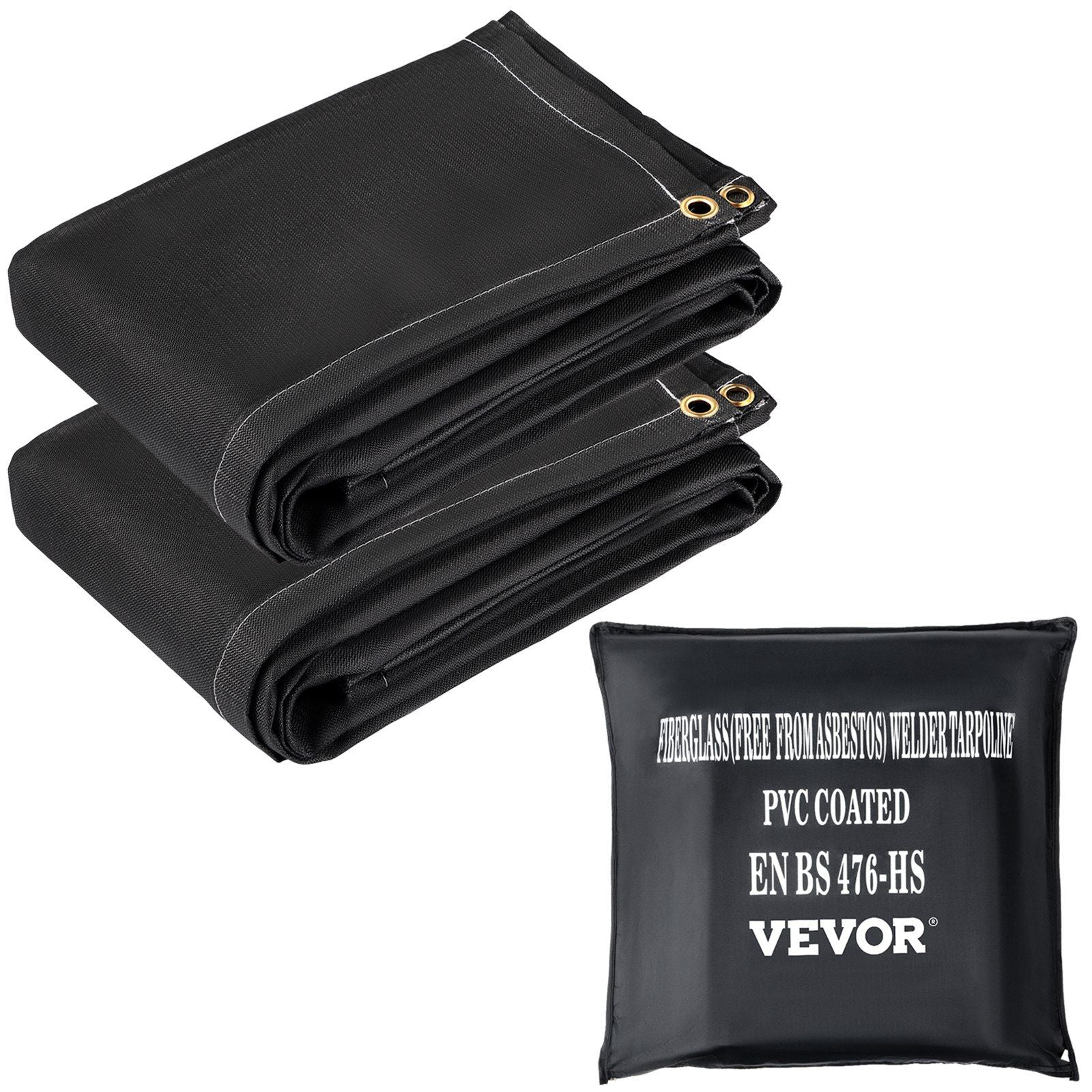 Fire Blankets, 2 Pack Welding Blankets, 8' x 10' Fire Suppression Blanket, 1022°F Flame Retardant Blanket, Black Fire Emergency Blankets, Fiberglass Fire Retardant Blanket with 12 Brass Grommets