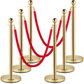 Velvet Ropes and Posts, 5 ft/1.5 m Red Rope, Stainless Steel Gold Stanchion with Ball Top, Red Crowd Control Barrier Used for Theaters, Party, Wedding, Exhibition, Ticket Offices Pack Sets (6)