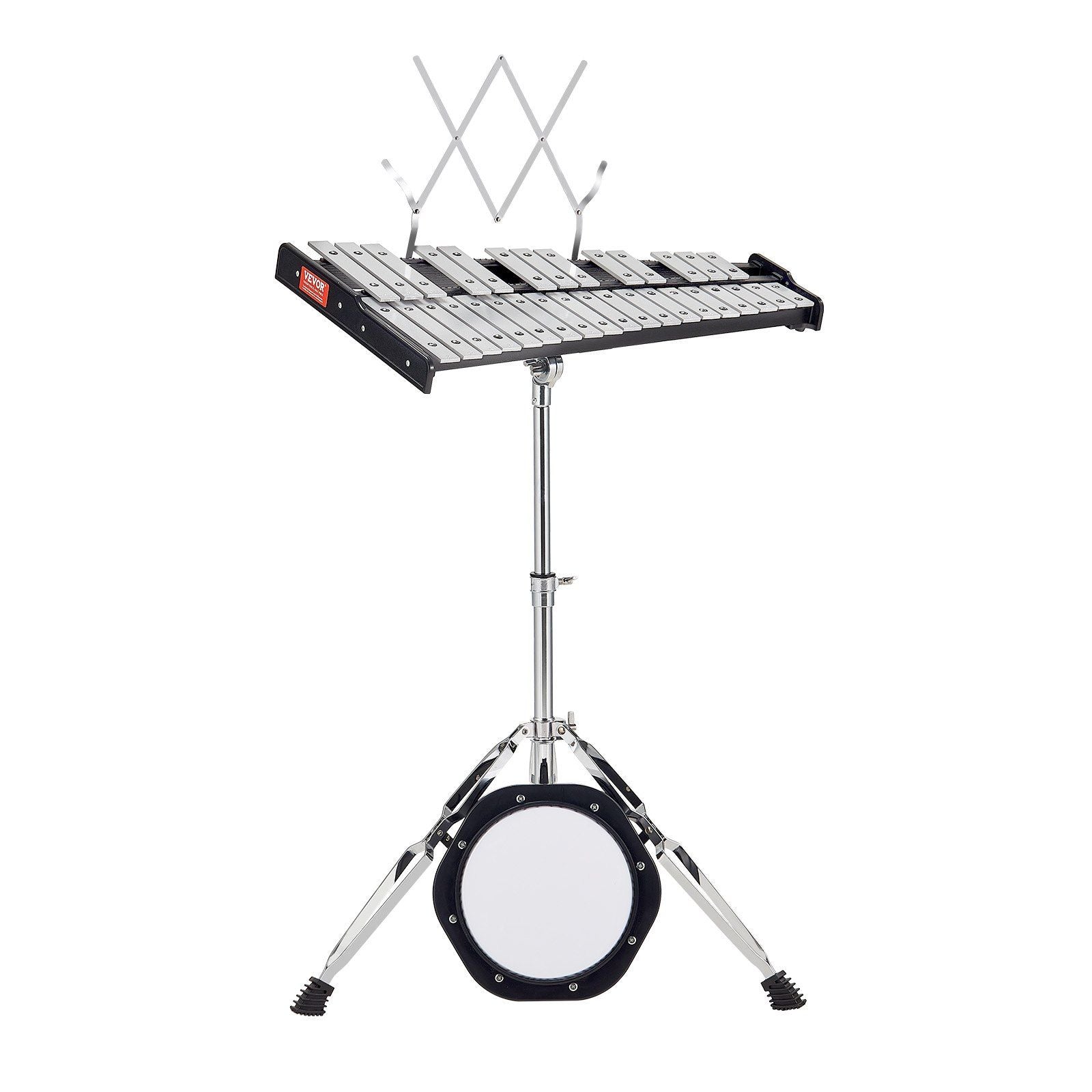 32 Note Glockenspiel Xylophone Bell Kit, Professional Percussion Instrument Set with Mallets, Drum Sticks, Music Stand, 8" Practice Pad, Adjustable Stand and Carrying Bag for Students & Adults