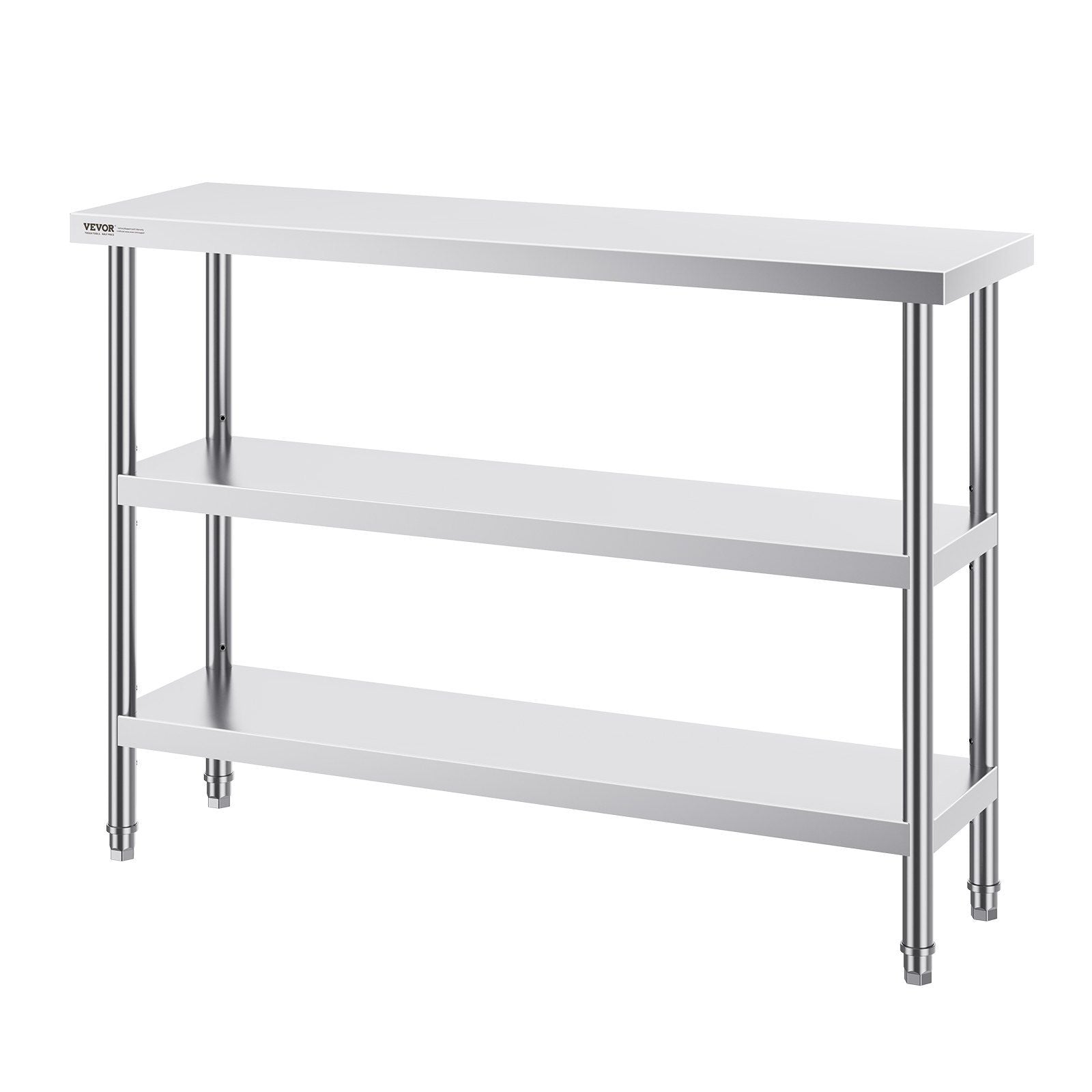 Stainless Steel Food Prep Table, 14 x 48 x 34 Inch Commercial Kitchen Worktable, with 2 Adjustable Undershelf, Heavy Duty Prep Table Metal Work Table for BBQ, Kitchen, Home, and Garage