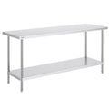 Stainless Steel Prep Table, 24 x 72 x 34 Inch, Heavy Duty Metal Worktable with 3 Adjustable Height Levels, Commercial Workstation for Kitchen Garage Restaurant Backyard