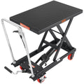 Hydraulic Lift Table Cart, 500lbs Capacity 28.5" Lifting Height, Manual Single Scissor Lift Table with 4 Wheels and Non-slip Pad, Hydraulic Scissor Cart for Material Handling, Black