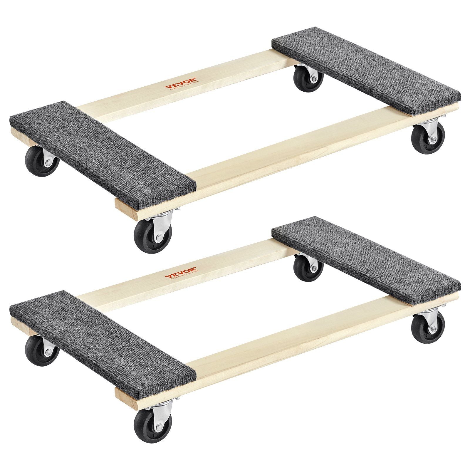 Furniture Dolly, 1000 lbs Each Load Capacity, 2 Packs, 18" x 30", 8 x 3" PP Swivel Casters, Heavy Duty Hardwood Furniture Moving Dolly, Mover's Dolly, Moving Cart with Wheels for Heavy Furniture