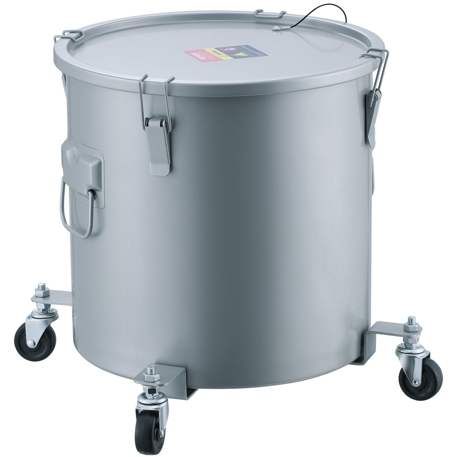 Fryer Grease Bucket, 10 Gal Oil Disposal Caddy with Caster Base, Carbon Steel Rust-Proof Coating, Oil Transport Container with Lid, Lock Clips, Filter Bag for Hot Cooking Oil Filtering, Gray