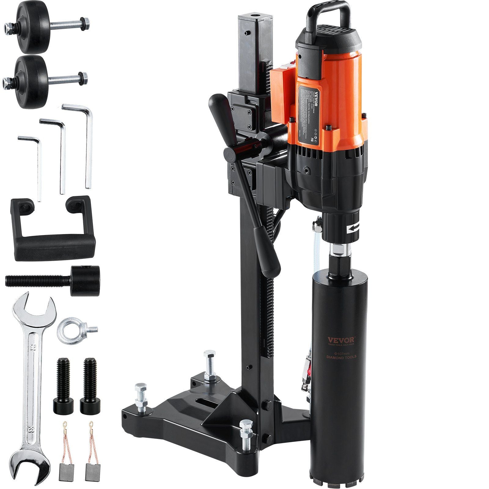 Diamond Core Drilling Machine, 10in Wet Concrete Core Drill Rig with Stand Wheels, 750RPM Speed & 1-1/4" Thread & Lifting Handle, 10in Drilling Diameter for Concrete Brick Block Stone, 2500W