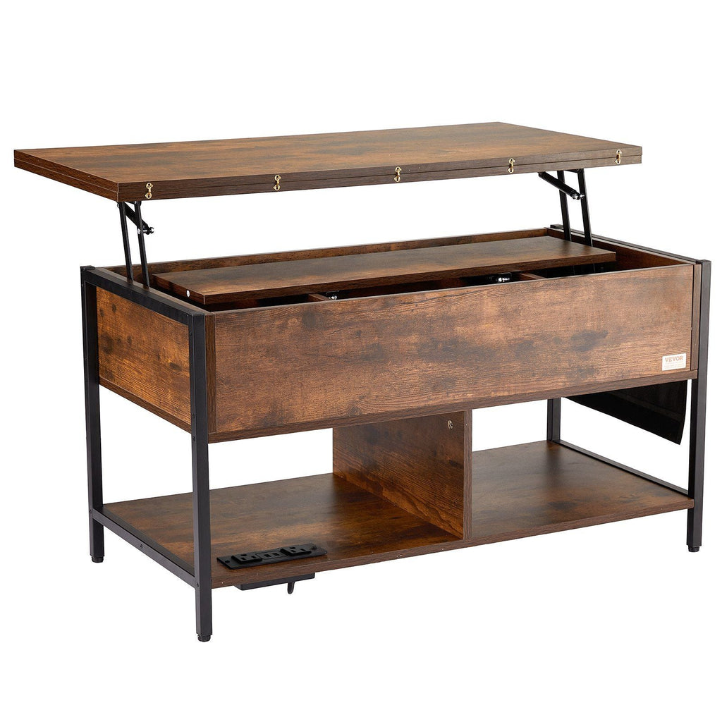 Lift Top Coffee Table 39.4" Rectangle Coffee Table with Light & USB Brown