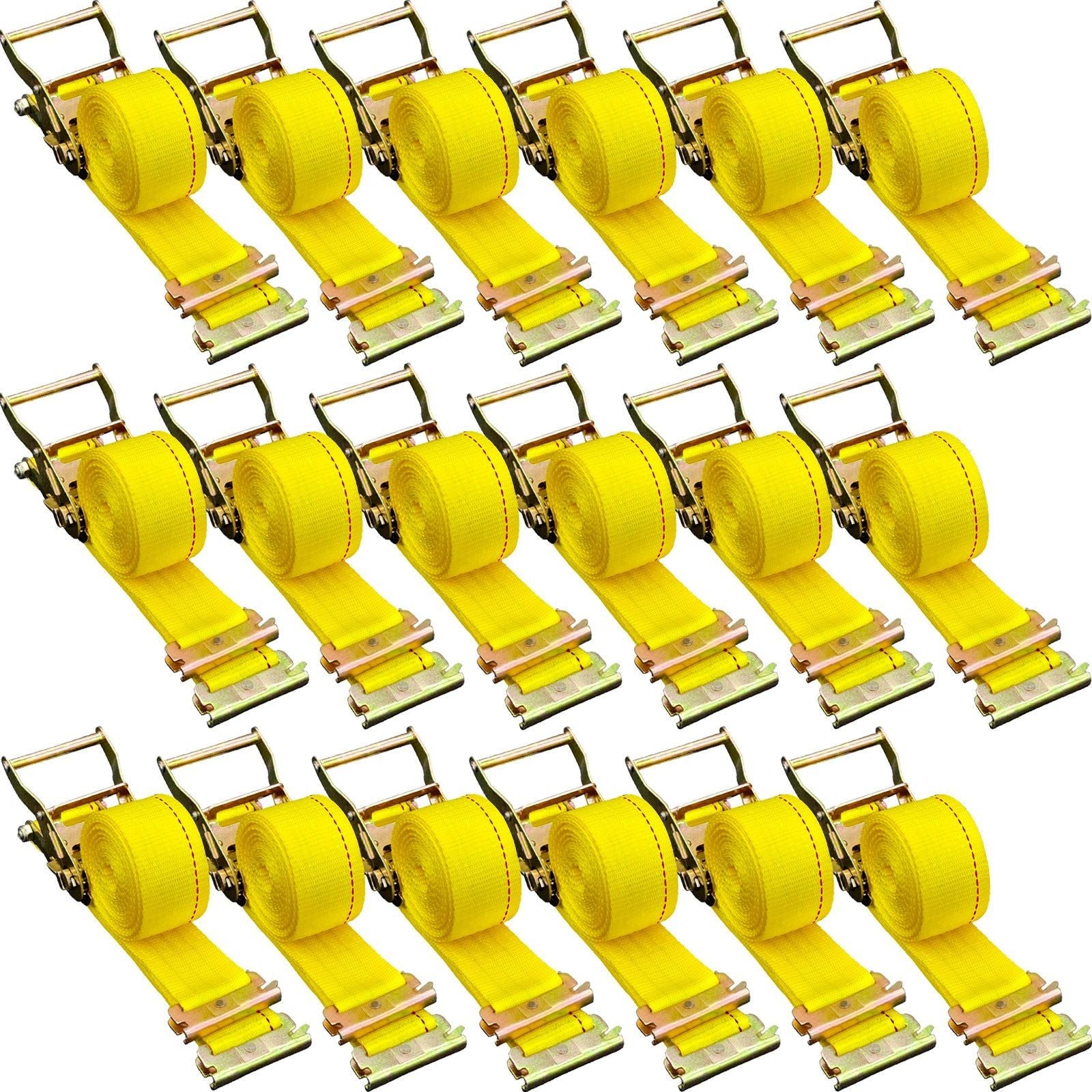 E Track Ratchet Strap, 18PCS 2" x 15' E-Track Straps 4400 LBS Breaking Strength, with Polyester Webbing & Spring Fitting & Ratchets, Durable Tie-Downs for Motorcycles, Tire, Trailer Loads