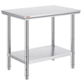 Stainless Steel Prep Table, 35 x 24 x 31 Inch, 700 lbs Load Capacity, Heavy Duty Metal Worktable with 3 Adjustable Height Levels, Commercial Workstation for Kitchen Garage Restaurant Backyard