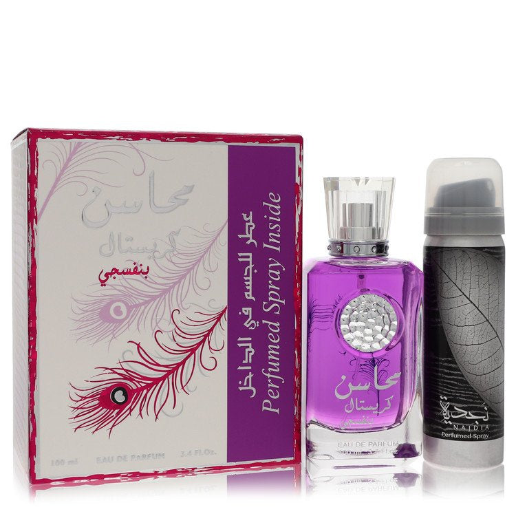 Lattafa Mahasin Crystal Violet by Lattafa Eau De Parfum Spray with 1.7 oz Deodorant Spray