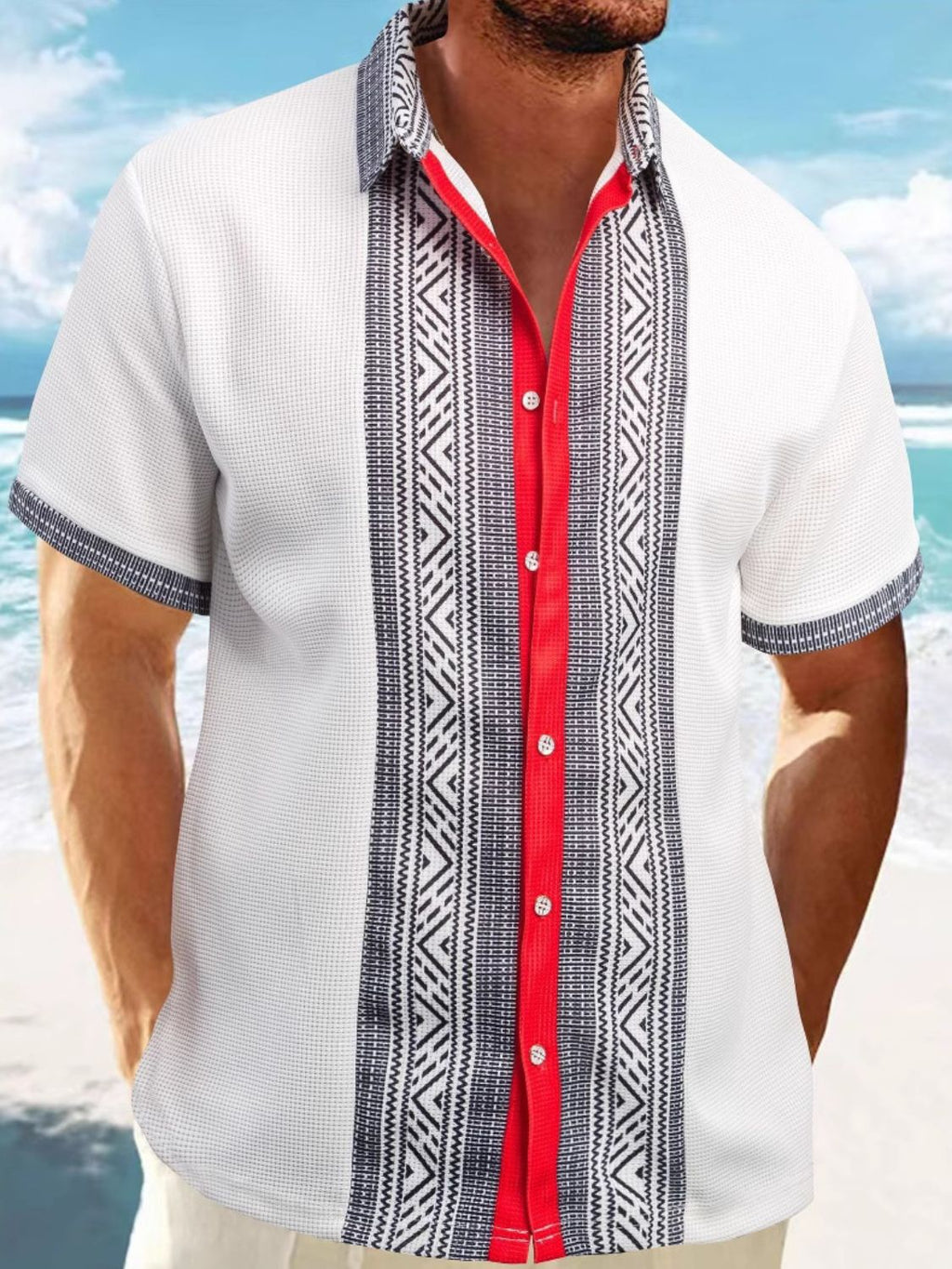 Men's Full Size Contrast Button Down Short Sleeve Shirt Plus Size