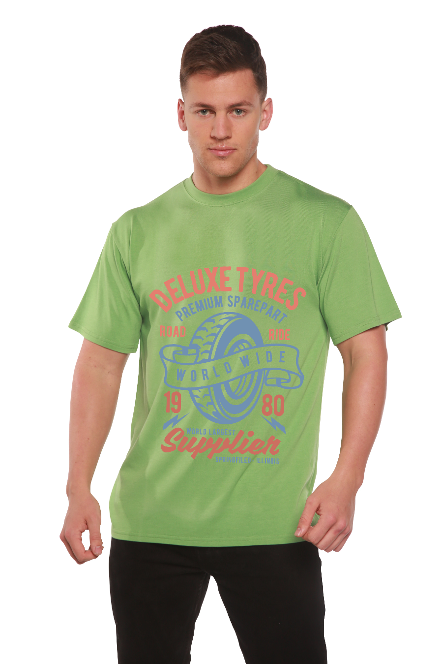 Deluxe Tyres Men's Bamboo Viscose/Organic Cotton Short Sleeve Graphic T-Shirt