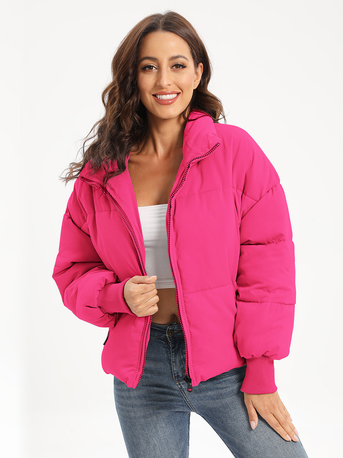 Zip Up Turtleneck Long Sleeve Puffer Jacket