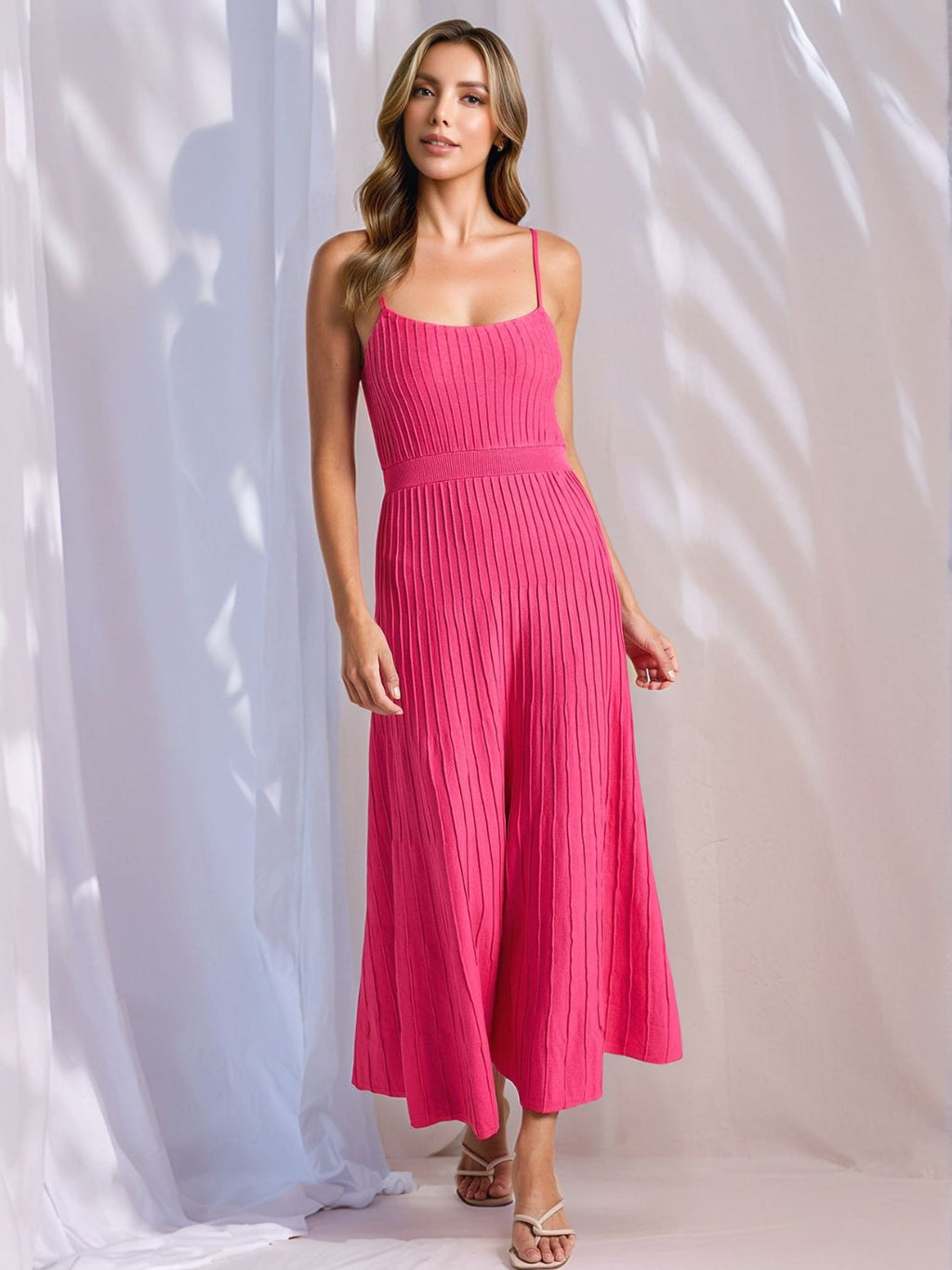 Textured Scoop Neck Midi Cami Dress