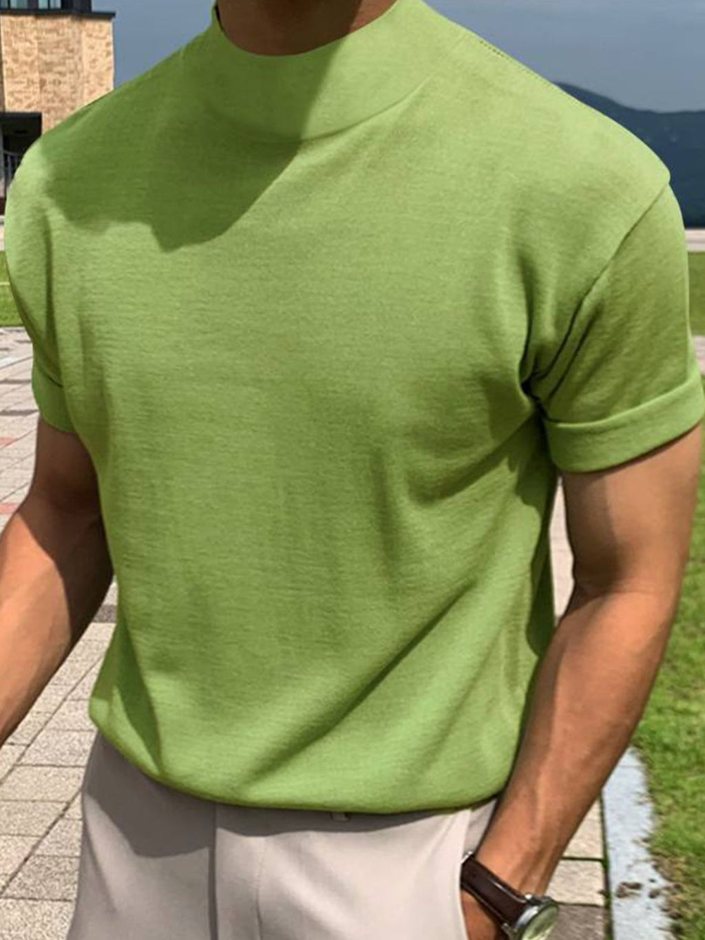 Men's Full Size Mock Neck Short Sleeve T-Shirt Plus Size