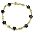 RMZ GOLD NYC 14K Gold High Polish Finish Black Enamel Flower Bracelet 8 Inches Women Teens