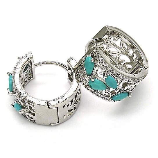 RMZ GOLD NYC 14K White Gold Teardrop Turquoise Leaf Design and Cubic Zirconia – Rhodium Tone