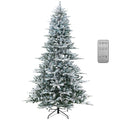 8 Feet Snow Flocked Artificial Christmas Tree with Cool White LED Lights